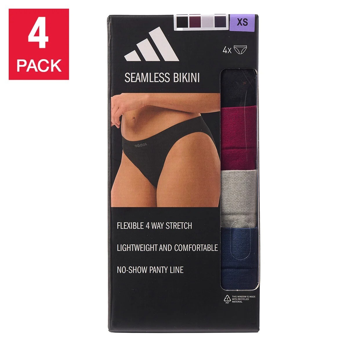 Women’s Adidas 4 Pack Multicolor Seamless Bikini Underwear, 1819886 Multi Sizes