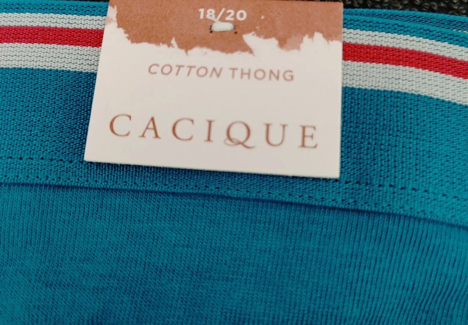NWT LANE BRYANT CACIQUE PLUS 18/20 COTTON THONG PANTY W/ LACE BACK TEAL BLUE