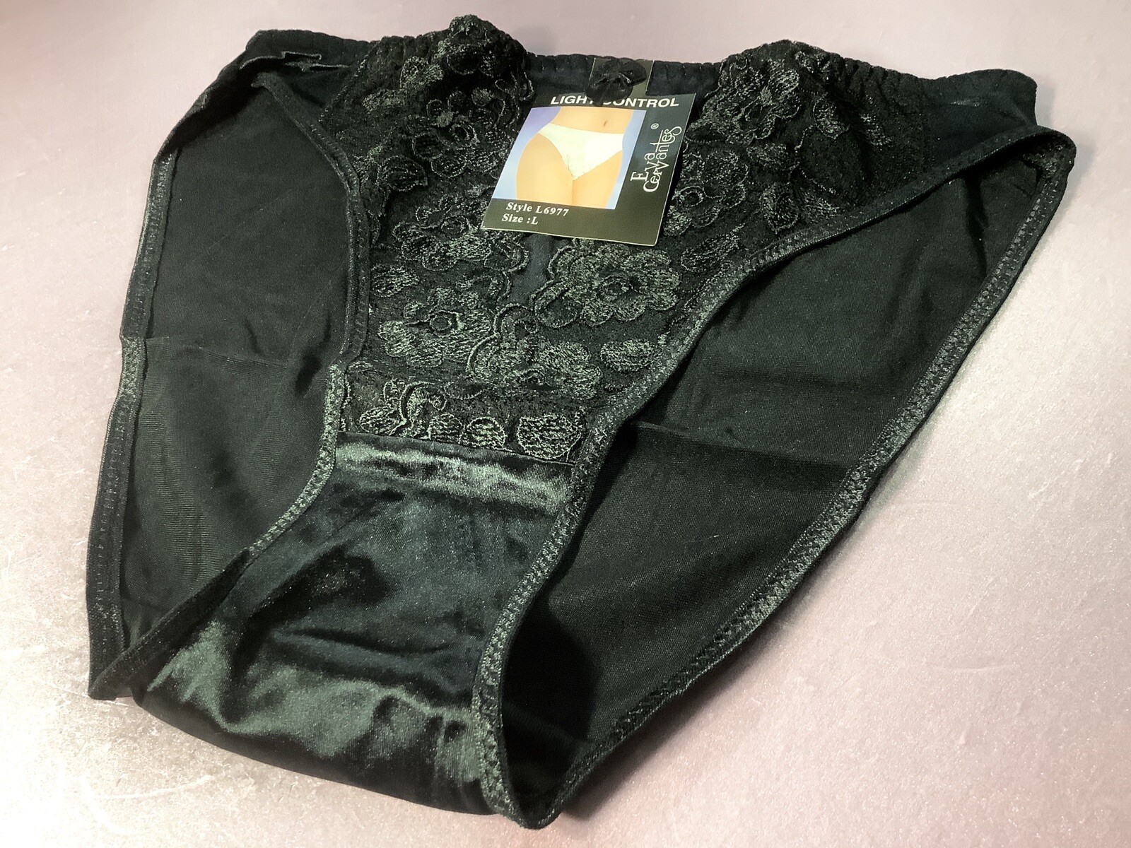 Women Panties,Bikinis “Eva Cervantes” Size S. Black Satin Floral W/decoration