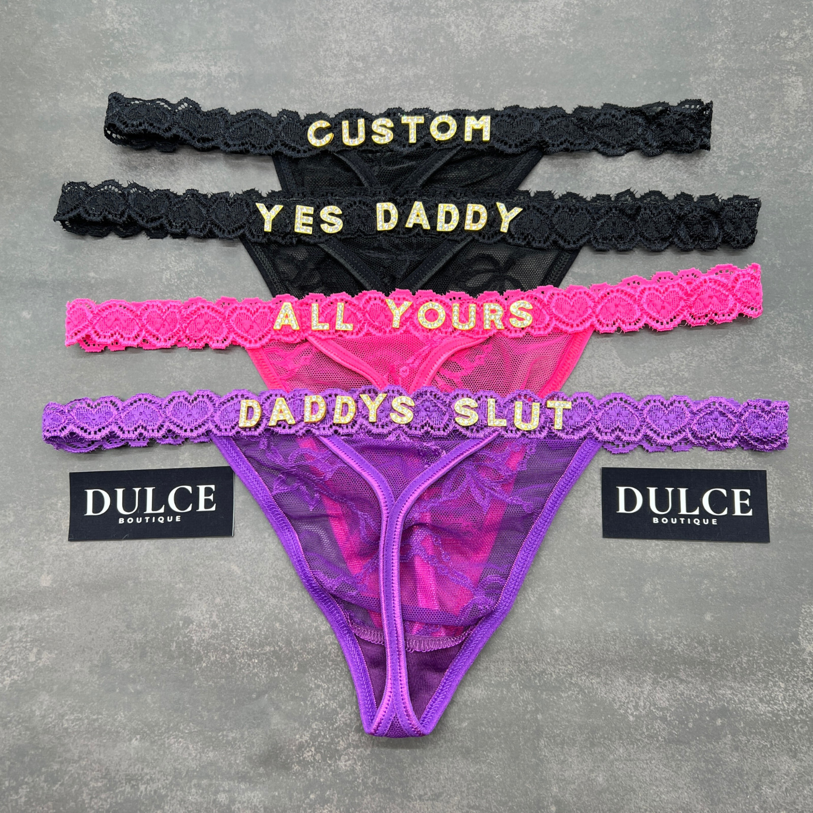Personalised Lace Thong With Jewellery Silver Crystal Custom Letter Name Thong