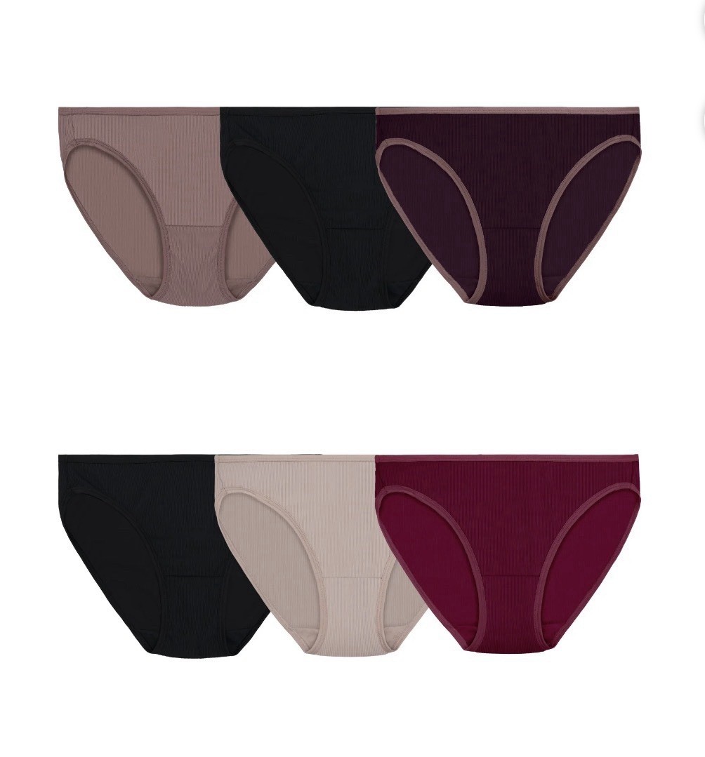 6-Pack FRUIT of the LOOM Women’s Size 6/M Ribbed Microfiber Bikinis • Colors