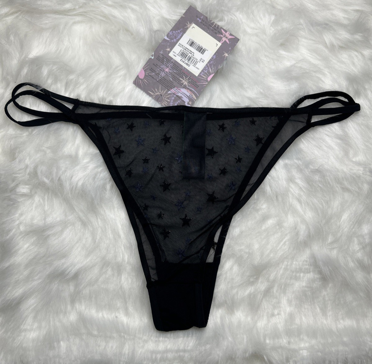 NEXT – STAR EMBROIDERED TANGA KNICKERS – F29-104 – SIZE UK 16 – BLACK