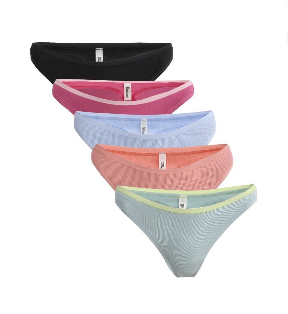 5-Pair NO BOUNDARIES Women’s Size XS (0-2) Mid-Rise Thong Ribbed Stretch Cotton