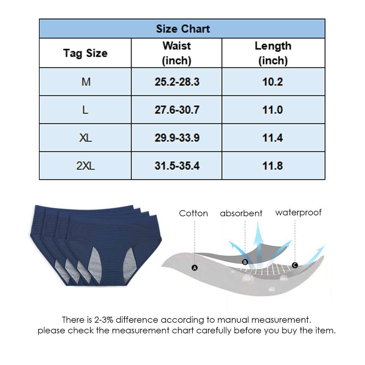 4 Pack Womens Cotton Period Panties Leakproof Underwear Menstrual Briefs Panty