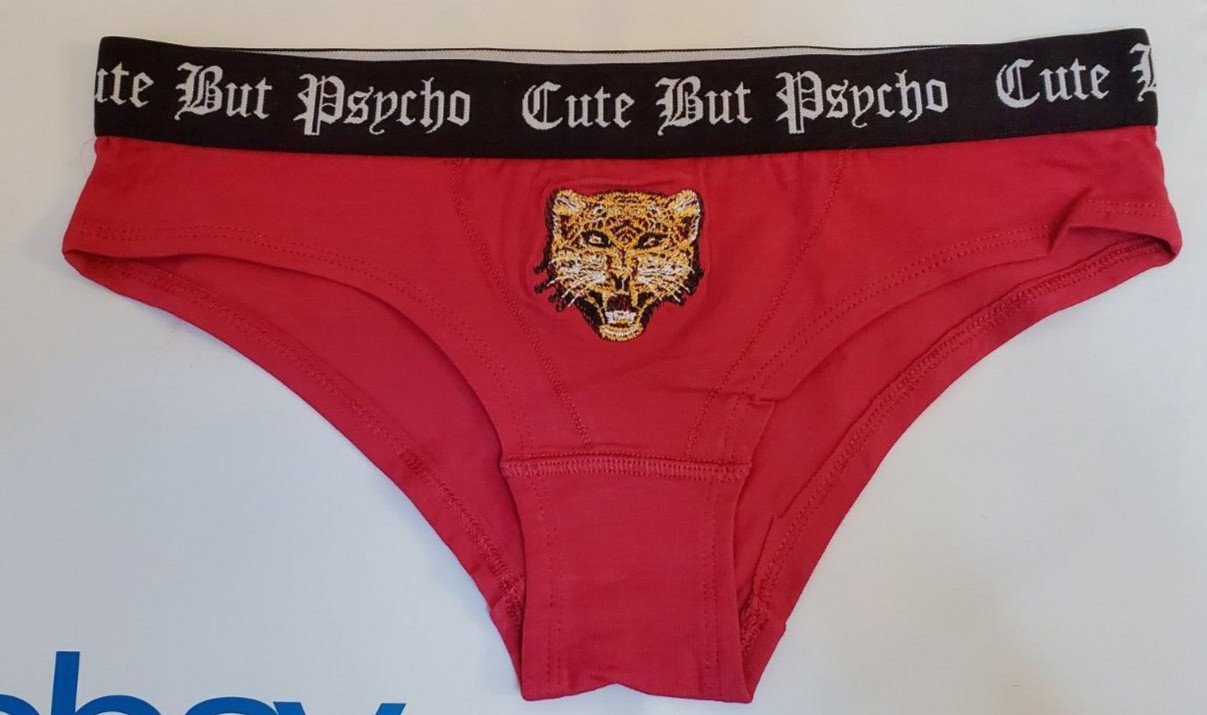 Rue 21 Women’s Bikini Panties X-LARGE Red Cute But Psycho Embroidered Tiger New