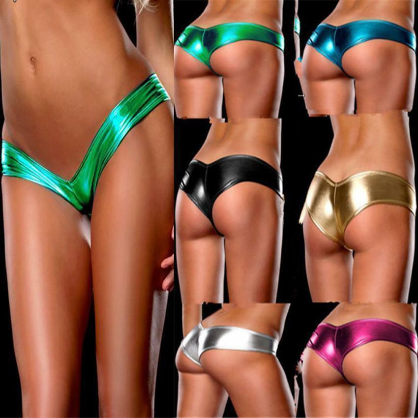 Womens Sexy Metallic Wetlook Low Rise Hipster Brief Shiny Booty Shorts Hot Pants