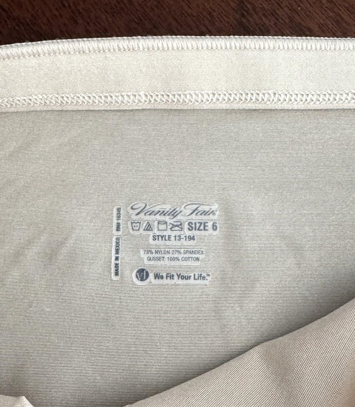New VANITY FAIR Comfort Essentials HI CUT SATIN BRIEF Beige Tan Size 6 NWT