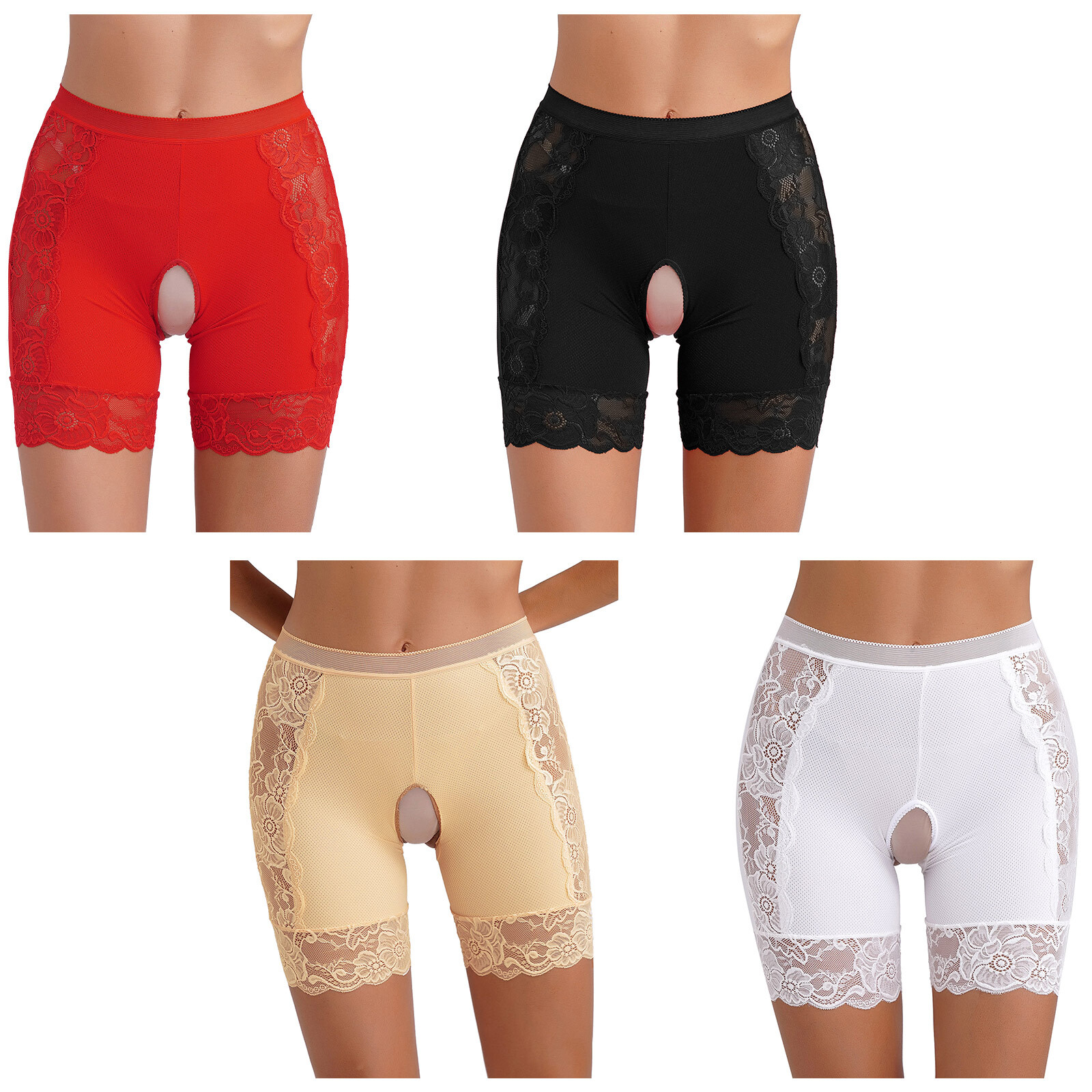 US Womens Underwear Party Shorts Crotchless Boyshorts High Waist Underpant Soft