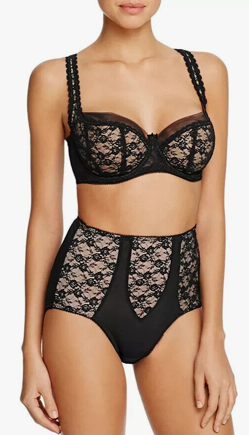 $42 DITA VON TEESE SHEER WITCHERY HI-CUT BRIEFS BLACK/NUDE PANTIES SIZE S