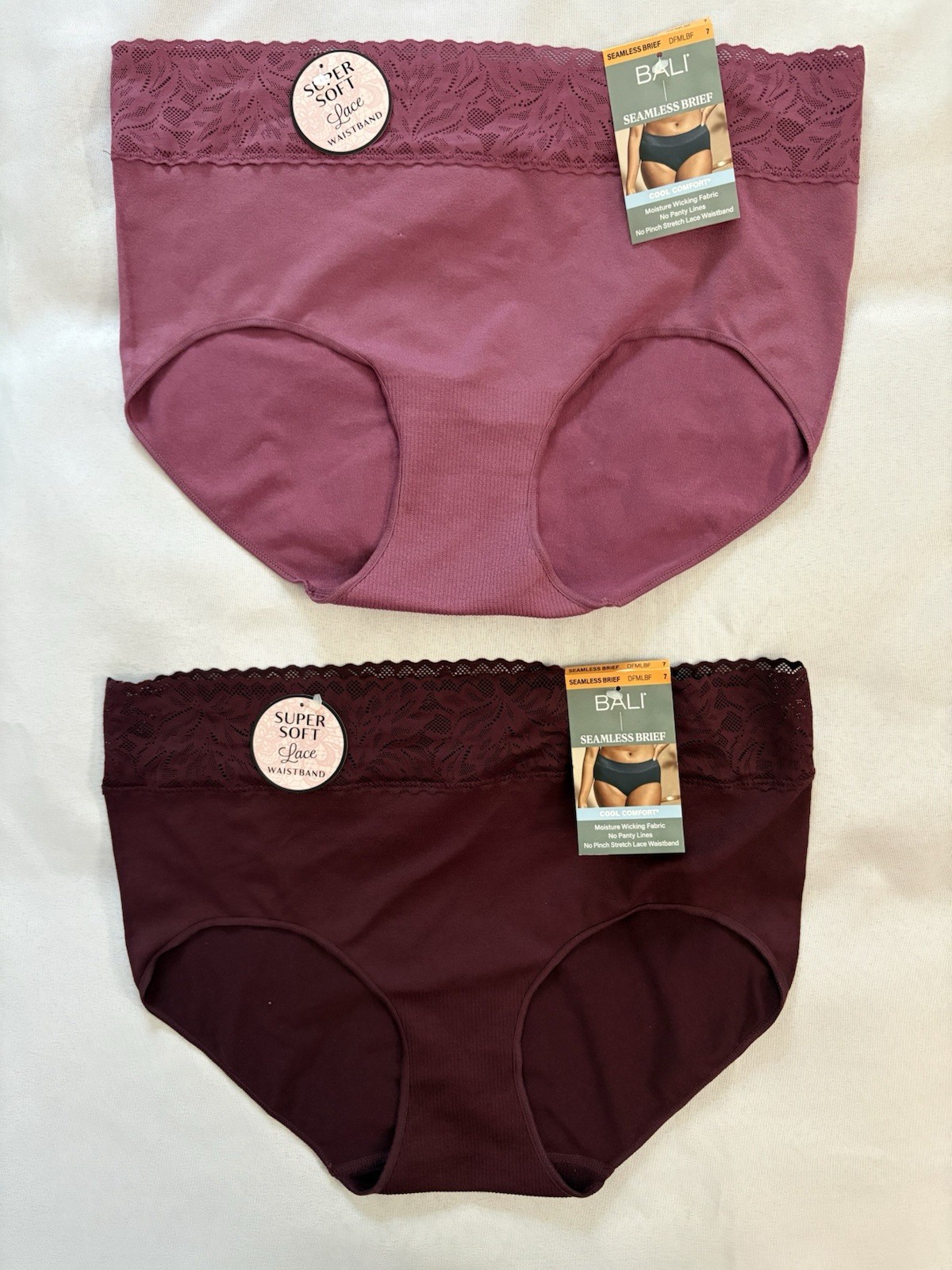 NEW Bali Modern Seamless Lace Trim Brief Underwear Women’s Large 2 Pair DFMLBF