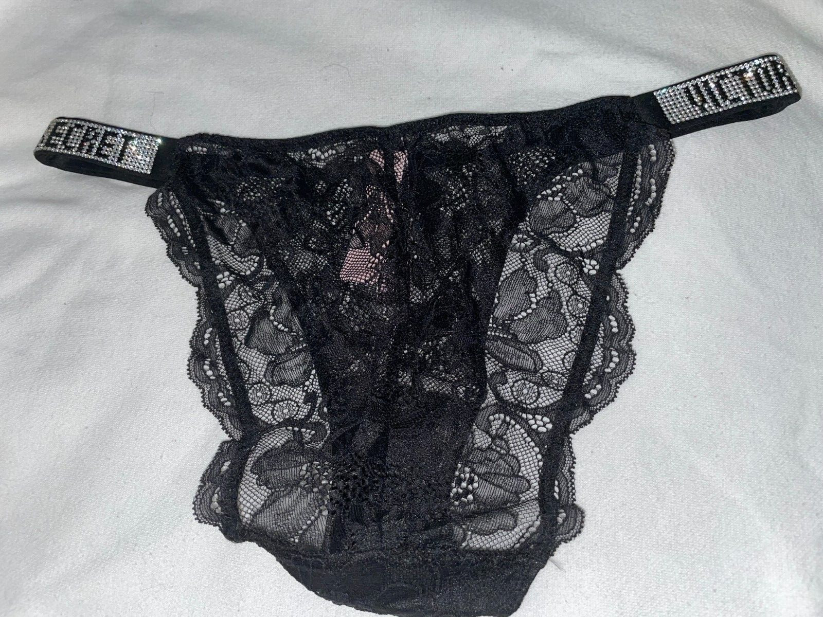 Victoria Secret Panty Bikini SEXY S Shine strap NEW logo rhinestone Bling Black