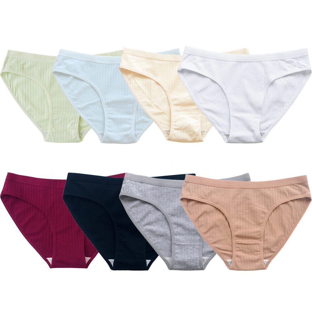 8PCS/Set Women Cotton Panties Sexy Breathable Solid Color Striped Intimate Brief