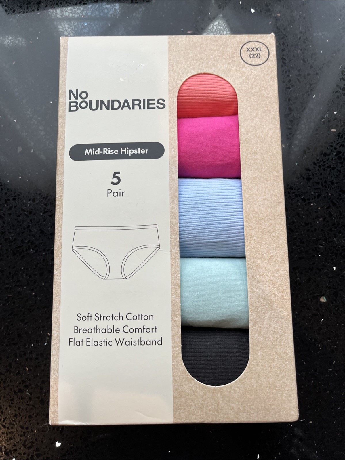 No Boundaries Women’s 5-Pack Cotton Hipster Panties, Assorted Colors Size 3XL(22