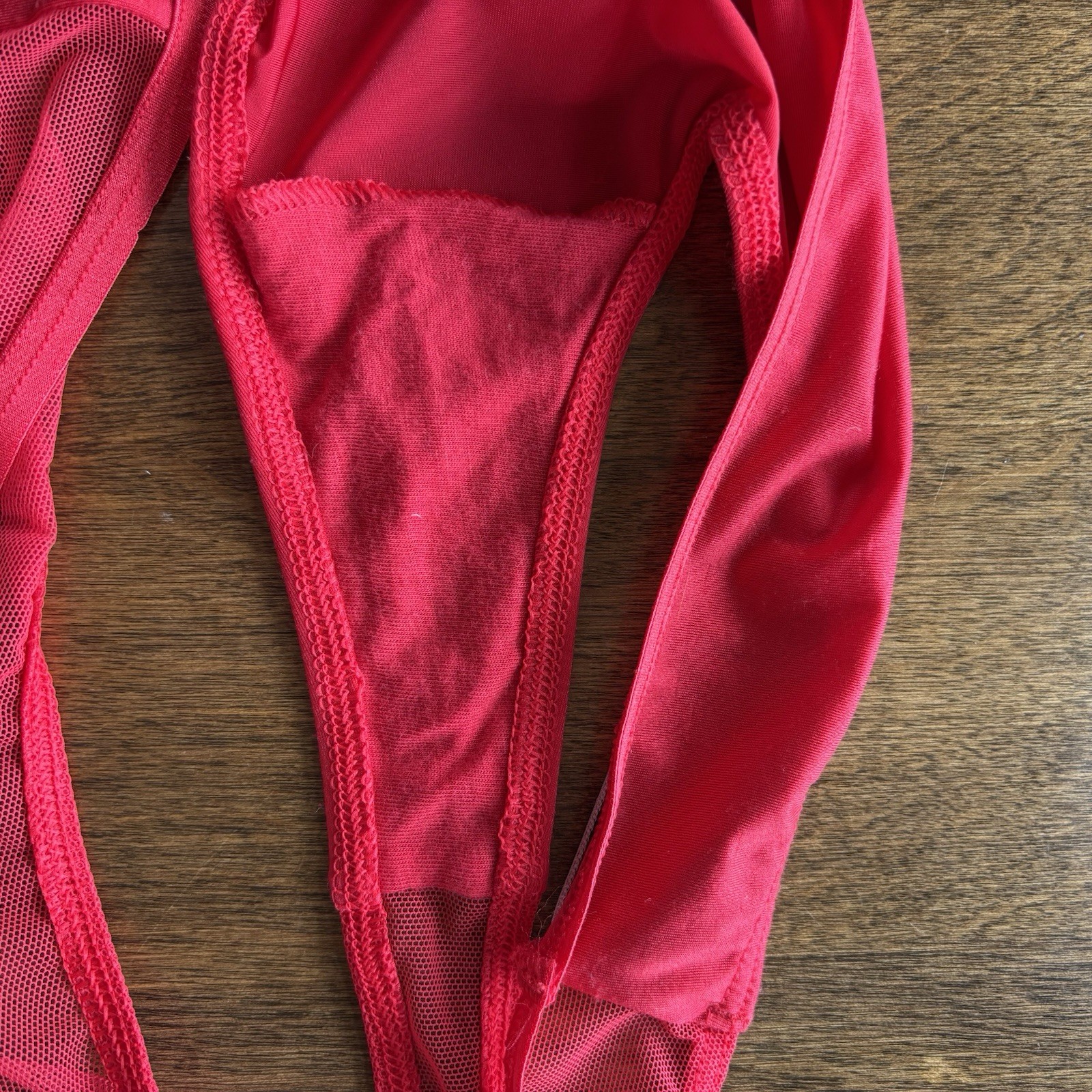 Victoria’s Secret Thong Panty Silky Rhinestones Gem Bow Red Shiny Large NWOT
