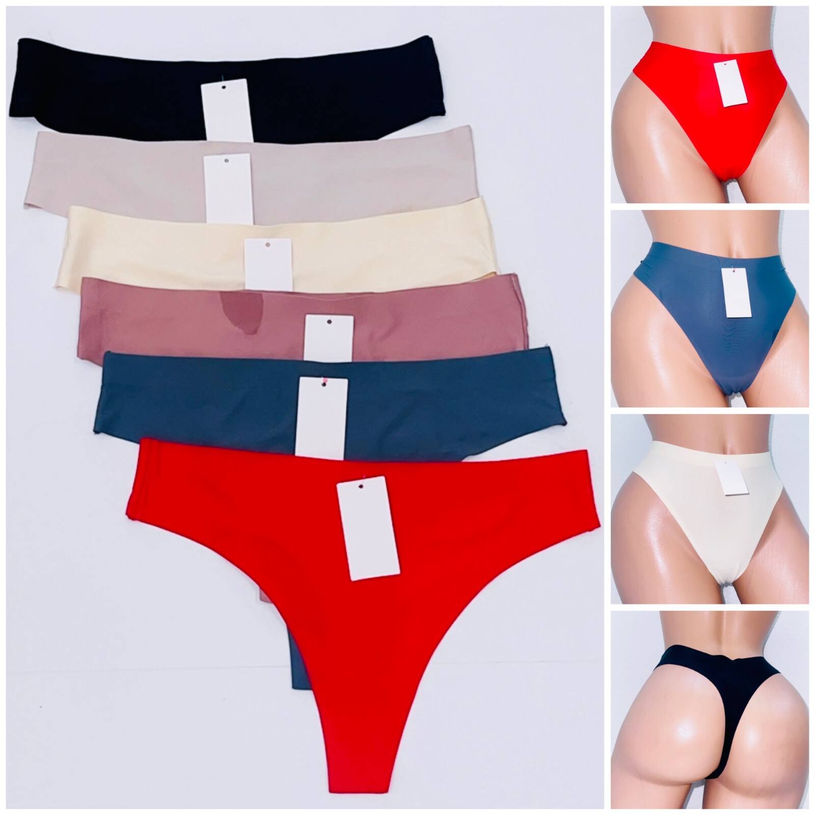 6 PACK Women Ice Silk NO SHOW Panties Lingerie G-String Underwear Sexy Thong S-X