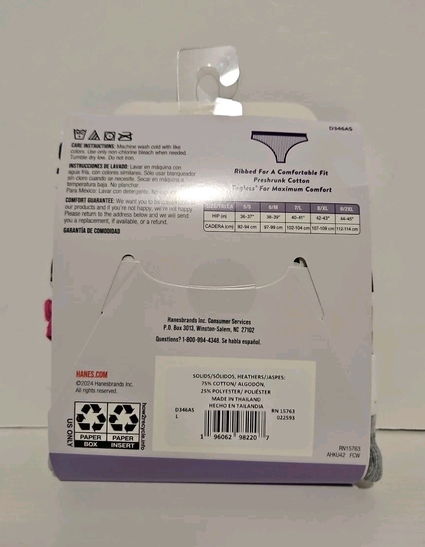 Hanes Ribbed Thong Soft & breathable cotton, L/7, 3 PACK