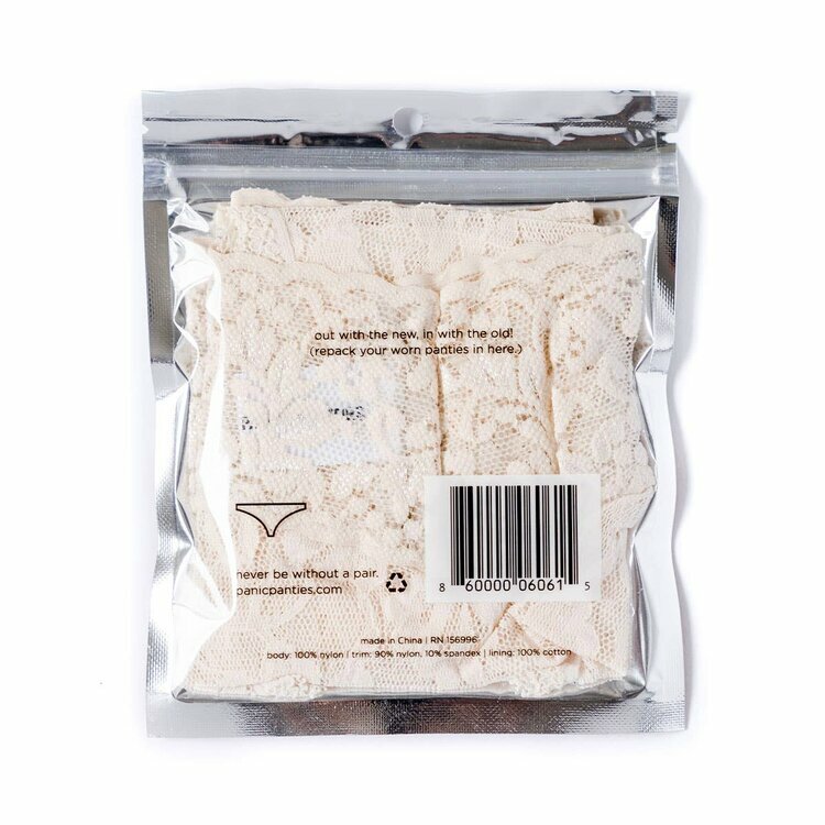 2 PACKAGES PANIC PANTIES MID-RICE IVORY LACE THONG SIZE 1XL-3XL NEW