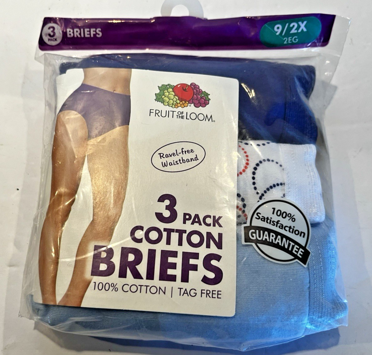 NIP Fruit of the Loom Women 3 Pack Size 9/2X Tag Free Briefs Underwear