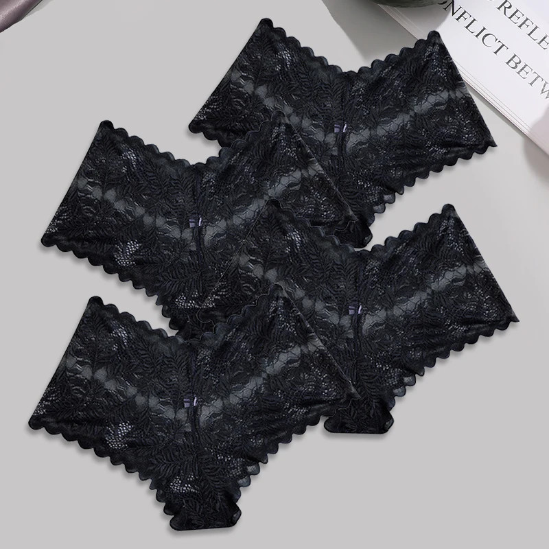 Lace Boyshort Panties Low Rise Breathable Hollow Out 4PCS Women Underwear