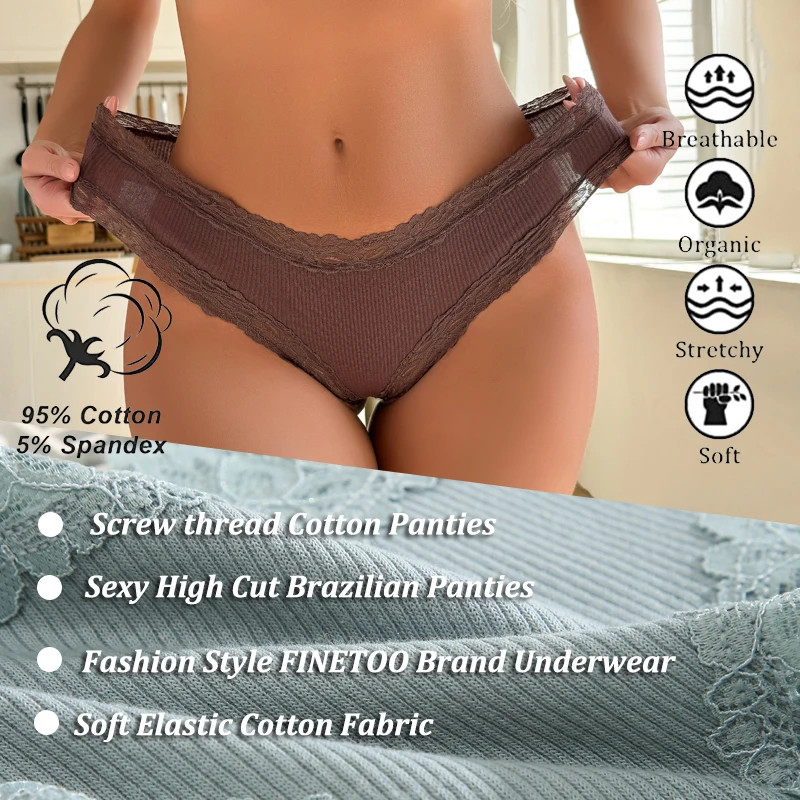 Cotton Lace Panties Women’s Low Waist Brazilian Bikini Briefs Soft 10 Pcs
