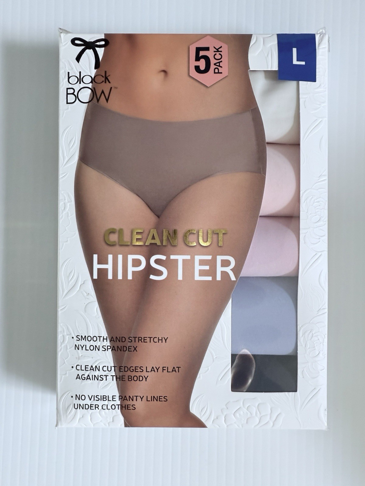 Black Bow Clean Cut Hipster Panties 5 Pack XL Seamless No Show Nylon Spandex New