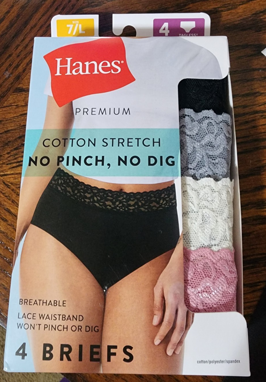 Women’s Hanes Premium Cotton Panties 4 Pack Briefs Lace Under Garments NWT Pink
