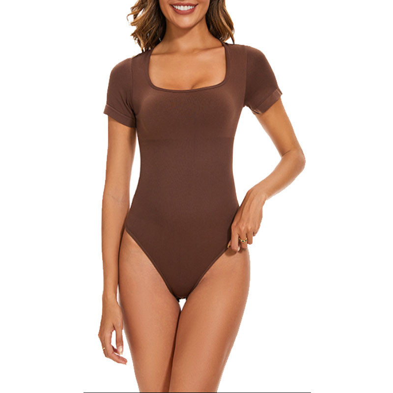 Women’s Square Neck Bodysuits – 2 Pack Short Sleeve Stretchy One-Piece