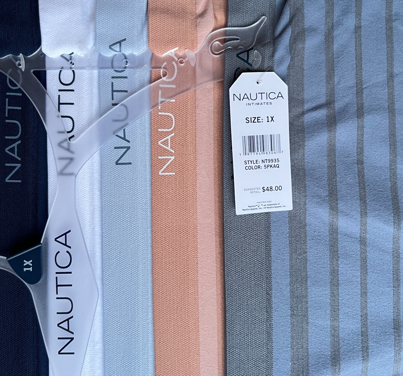 5 pk 1X, 2X, 3X Nautica NT9935 Nylon Brief Underwear Panties Fit Stretch Striped