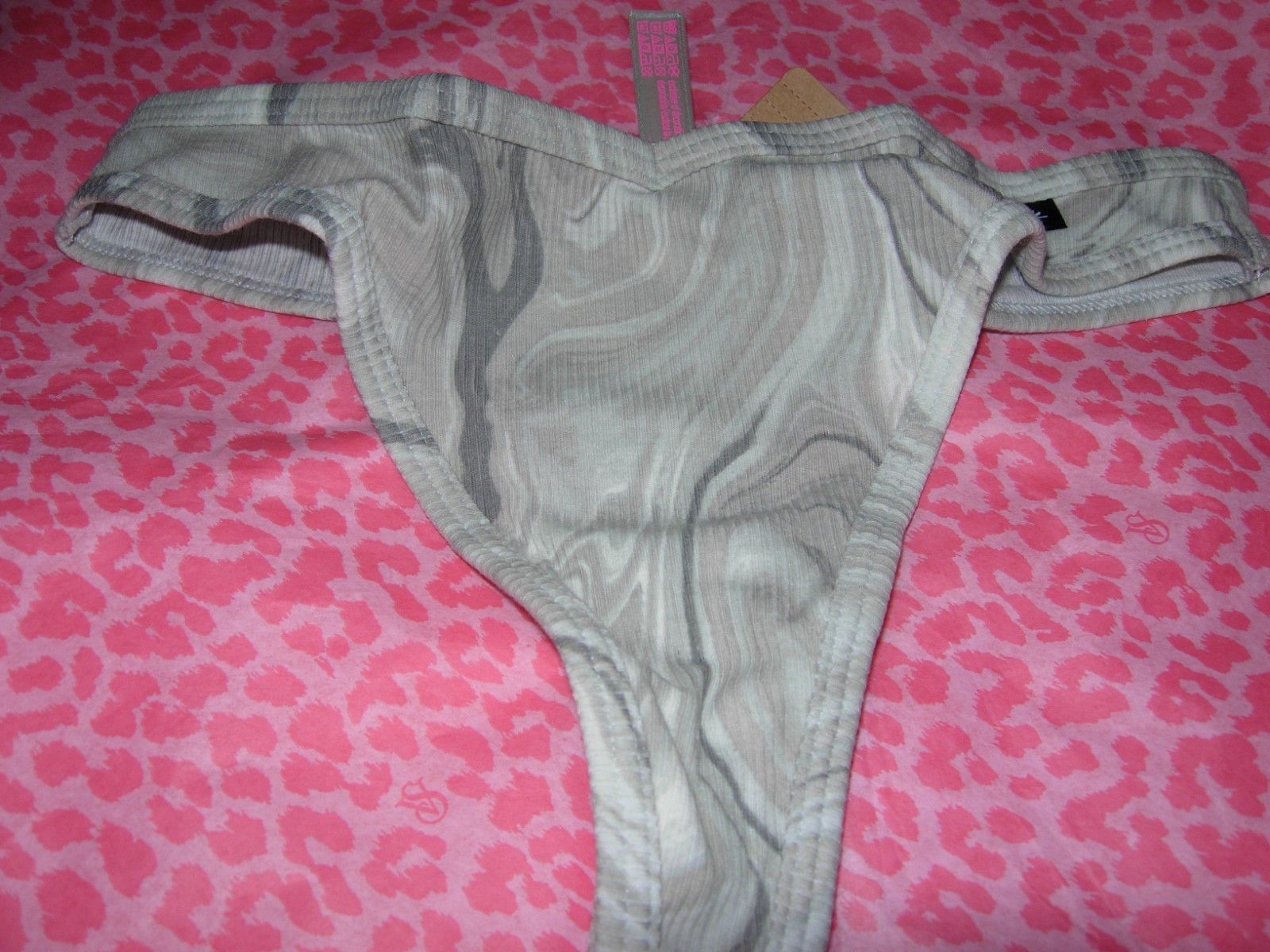 Victoria’s Secret PINK Sexy Thong String V-Cut LOGO Cloud 9 Grey Marble Print