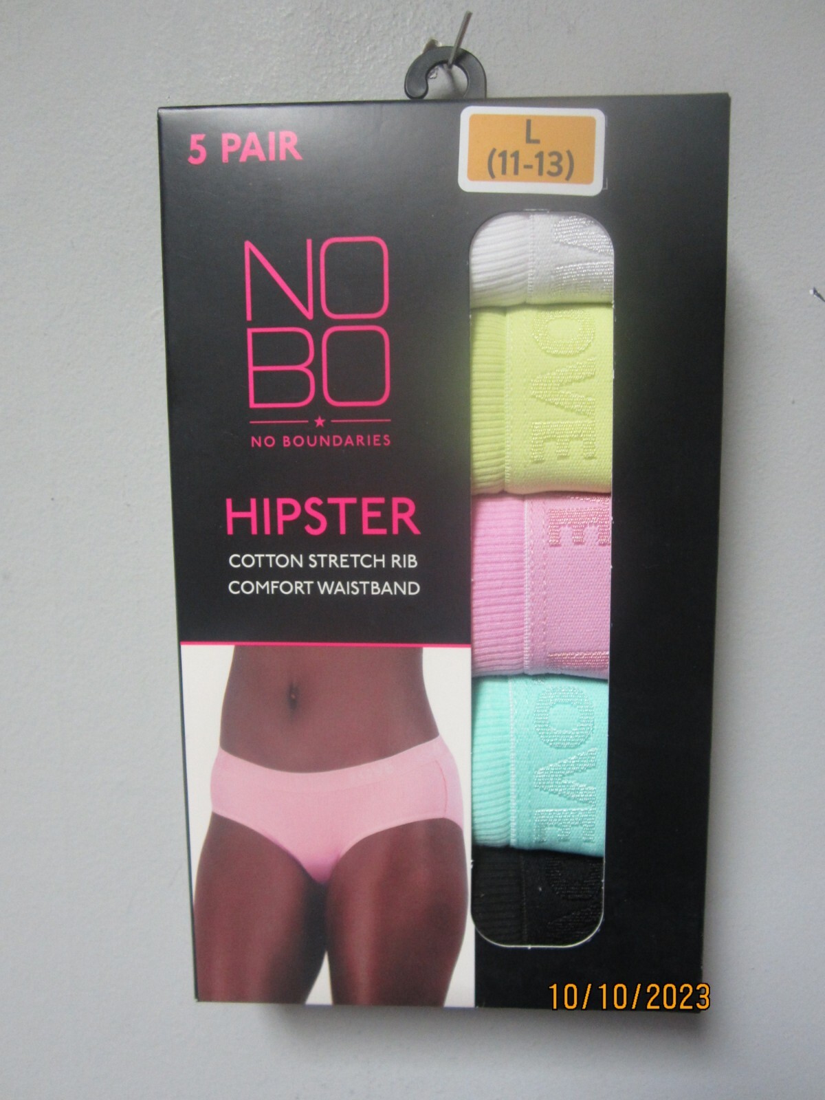 No Boundaries Women 5-Pr Cotton Stretch Rib Solid Hipster Underwear Sz L (11-13)