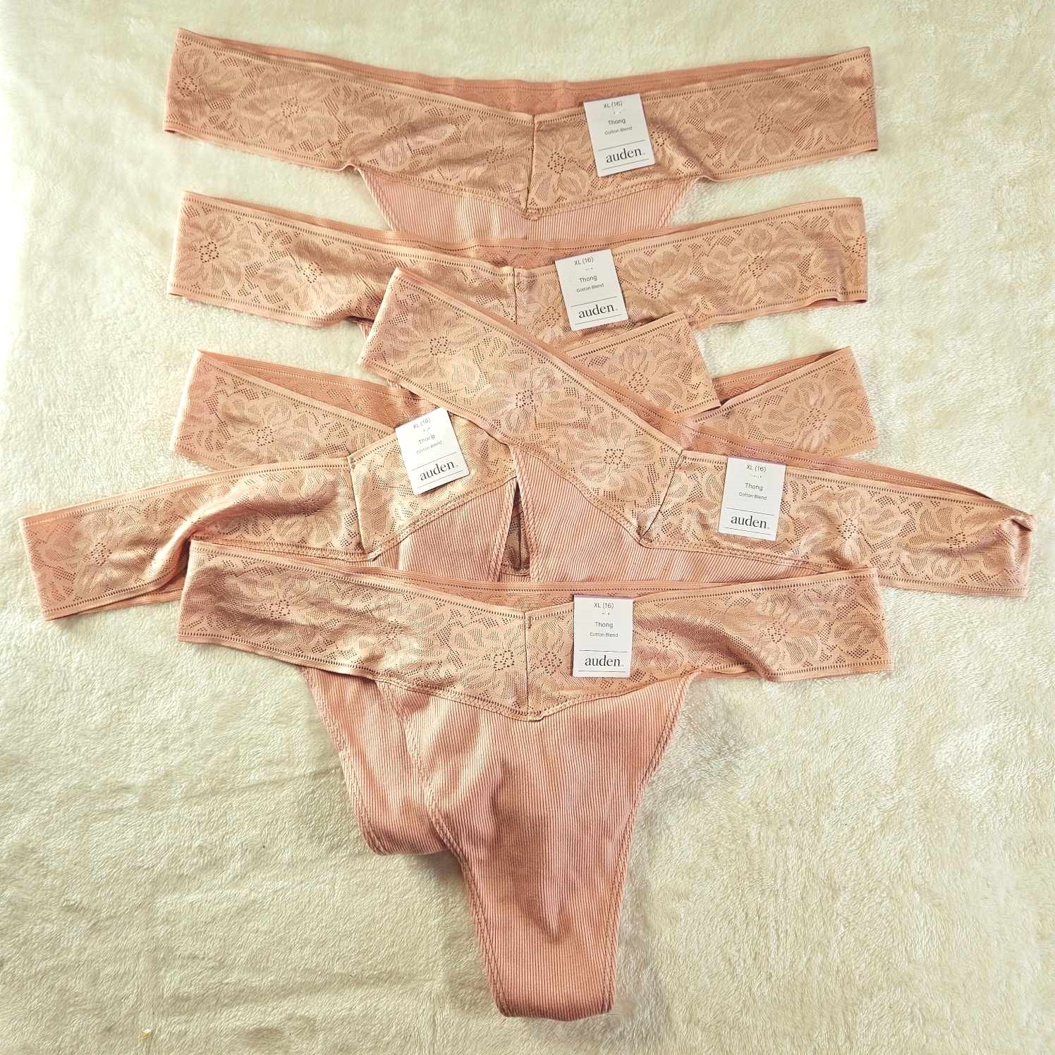 Auden 6pk Cotton Ribbed Thong with Lace Underwear Womens X-Large Stretch Pink