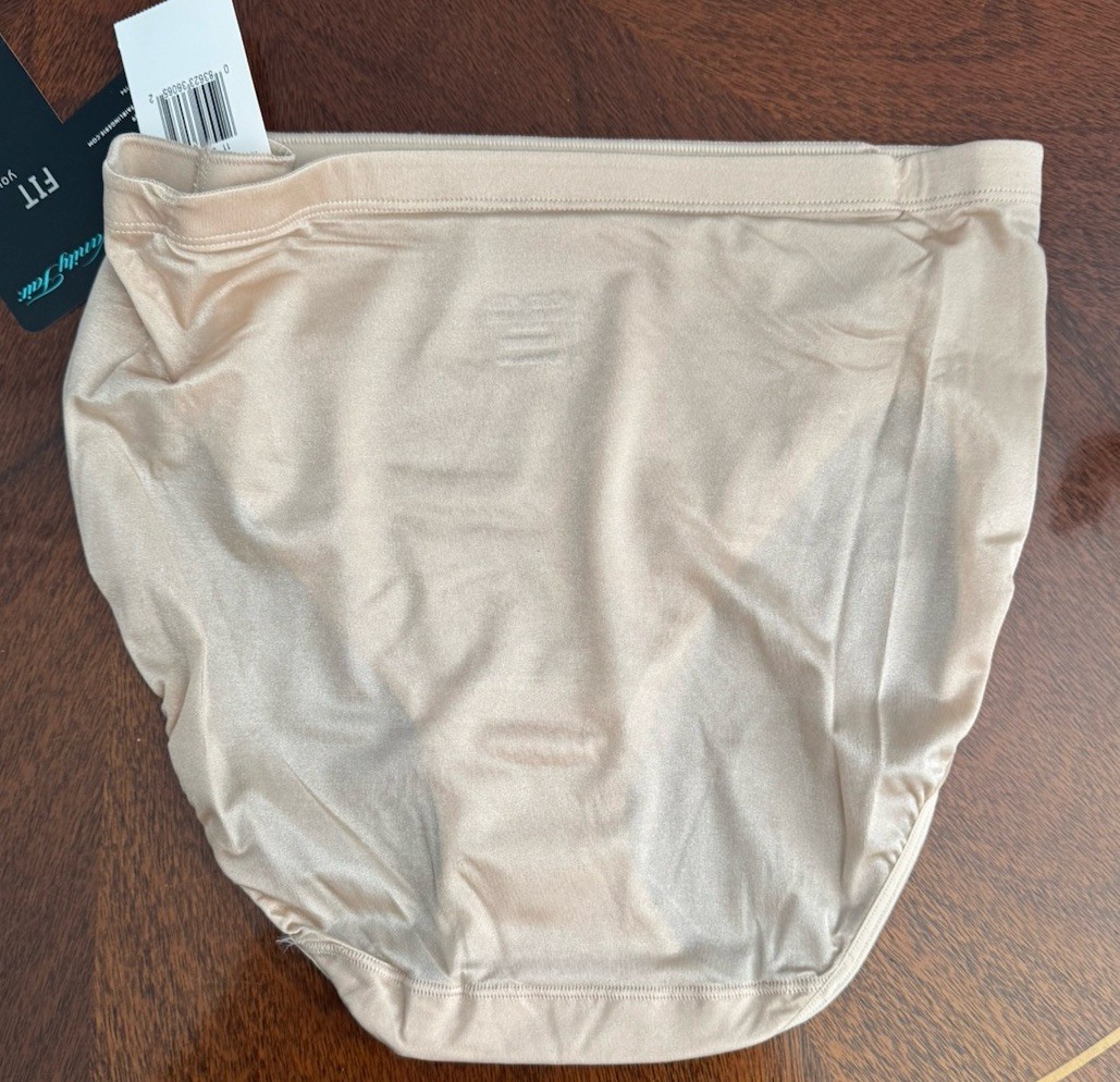 New VANITY FAIR Comfort Essentials HI CUT SATIN BRIEF Beige Tan Size 6 NWT