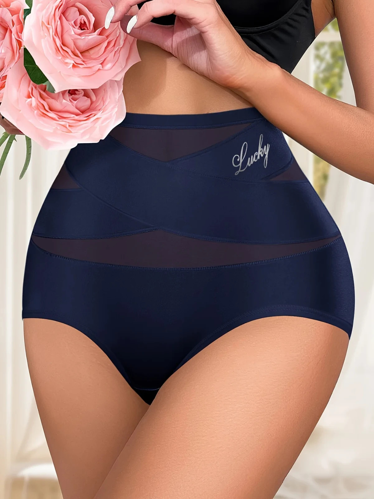 High Waist Sexy Mesh Cross Tummy Tuck Breathable Butt Hip Lifting Panties Panty