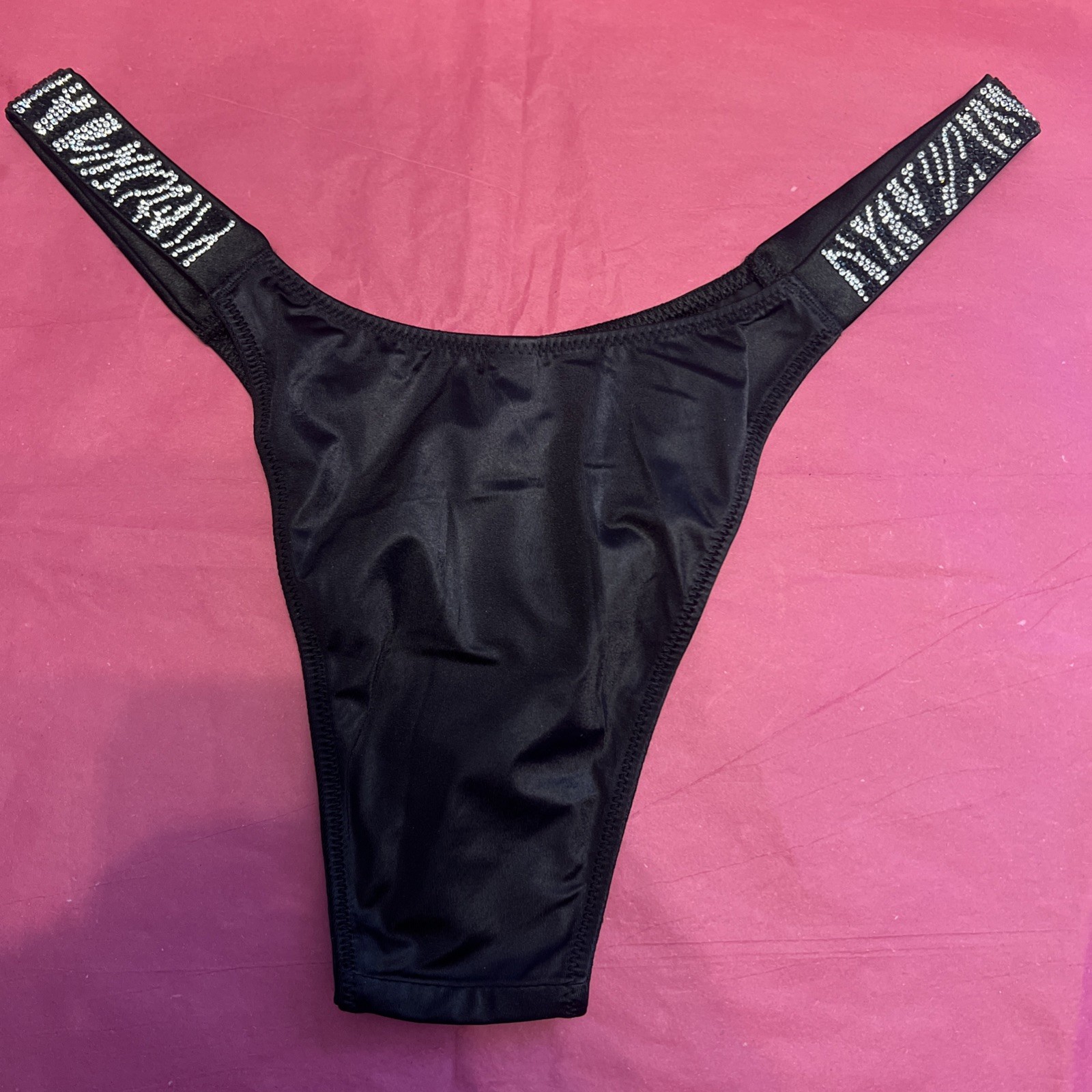 Victoria’s Secret Very Sexy Brazilian Slip Panty Size Small Black With Jewels