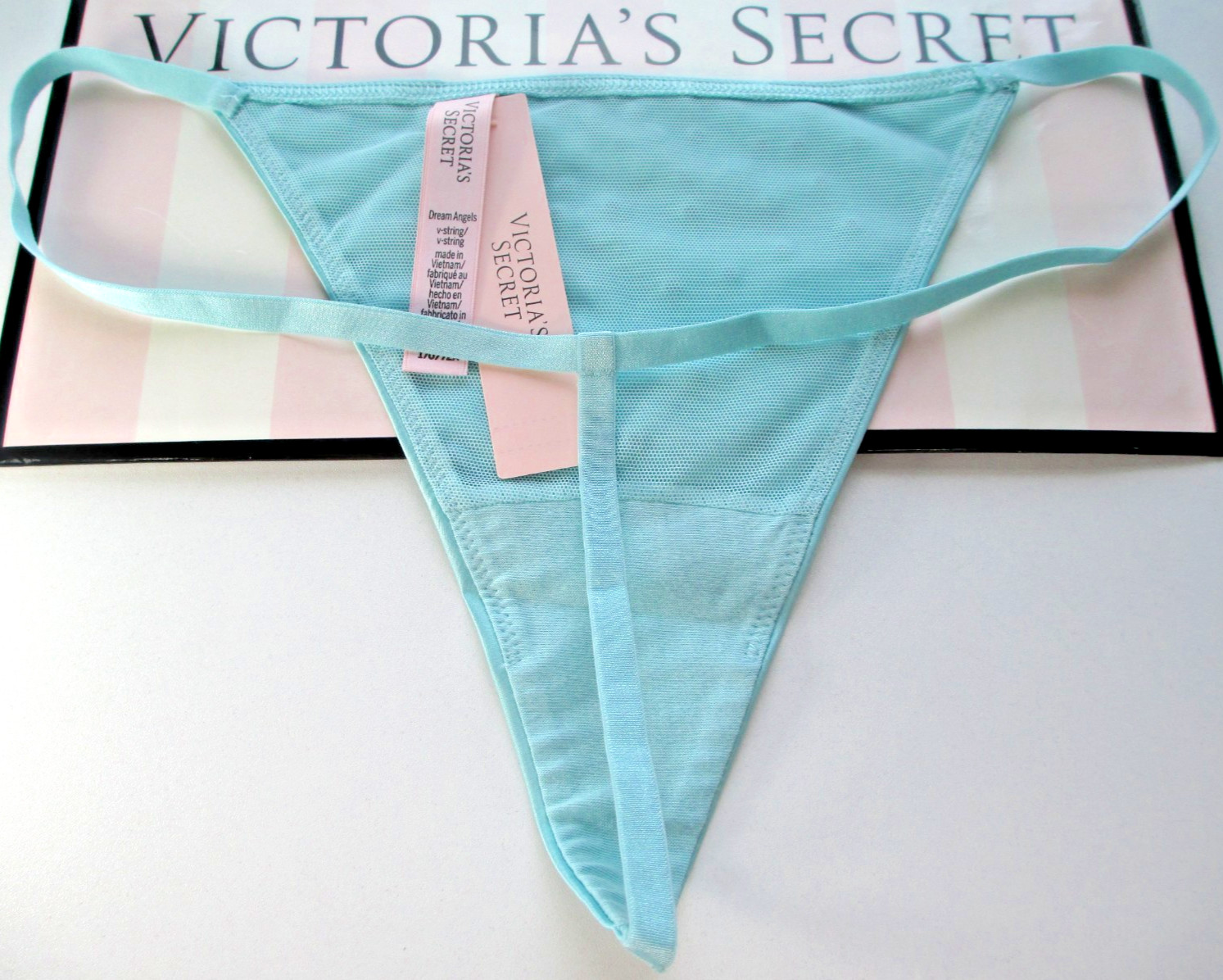 VICTORIA’S SECRET DREAM ANGELS V-String Thong Panty S M Blue NWT Pearl VS Satin