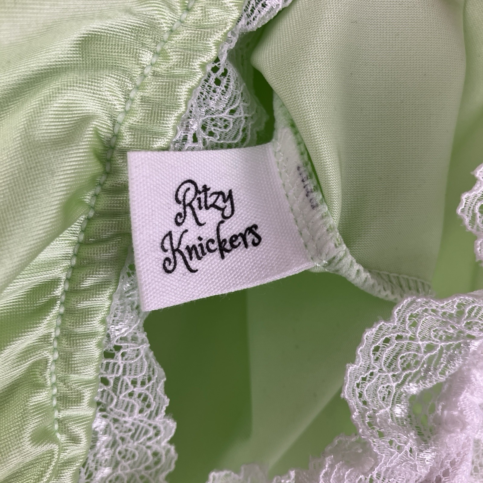 NIP L Can-Can Granny Panty Silky Nylon Satin Lace Bow Brief Sissy Vintage styl