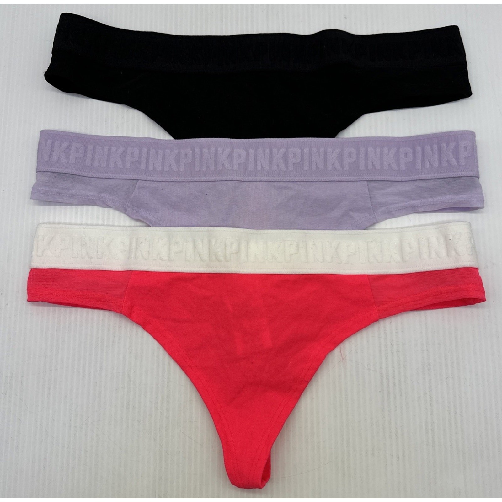 Victoria Secret PINK Panties Lot Of 3 Large Thong Pink, Lavender, Black {107}