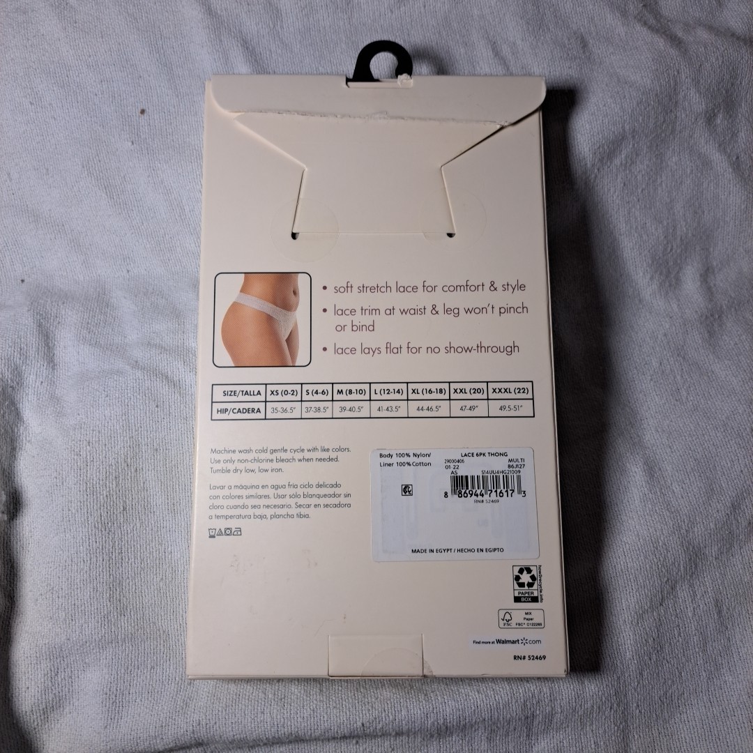 Secret Treasures Multi Colored Lace Thong Panties 6 Pack Sz XXL 20 Womens NEW