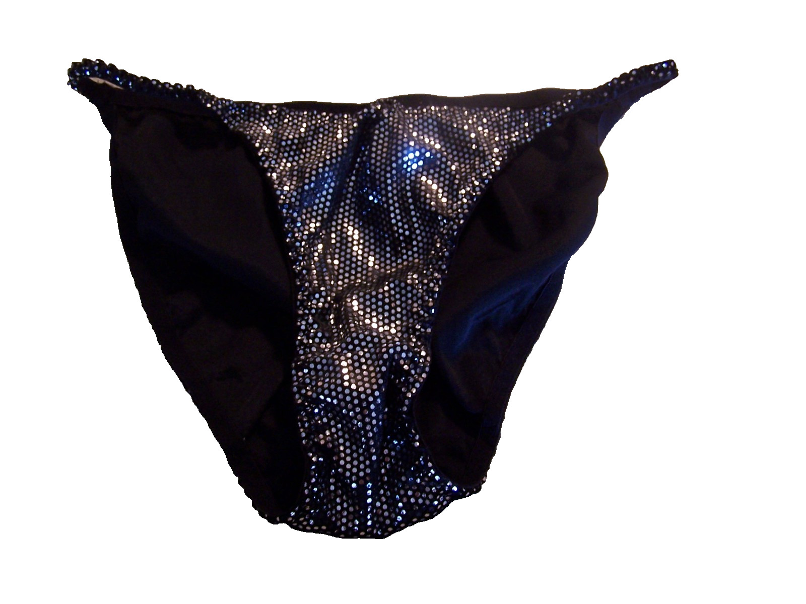 INTIMATE ESSENTIALS STRING BIKINI panty BLACK WITH SILVER DOTS SZ L SZ 7 NWT
