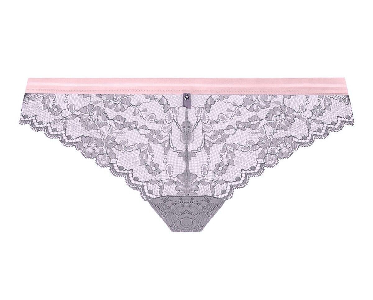 Freya Offbeat Brazilian Brief Grey Lace Pink Size XS 8 10 Cheeky Knickers 5457
