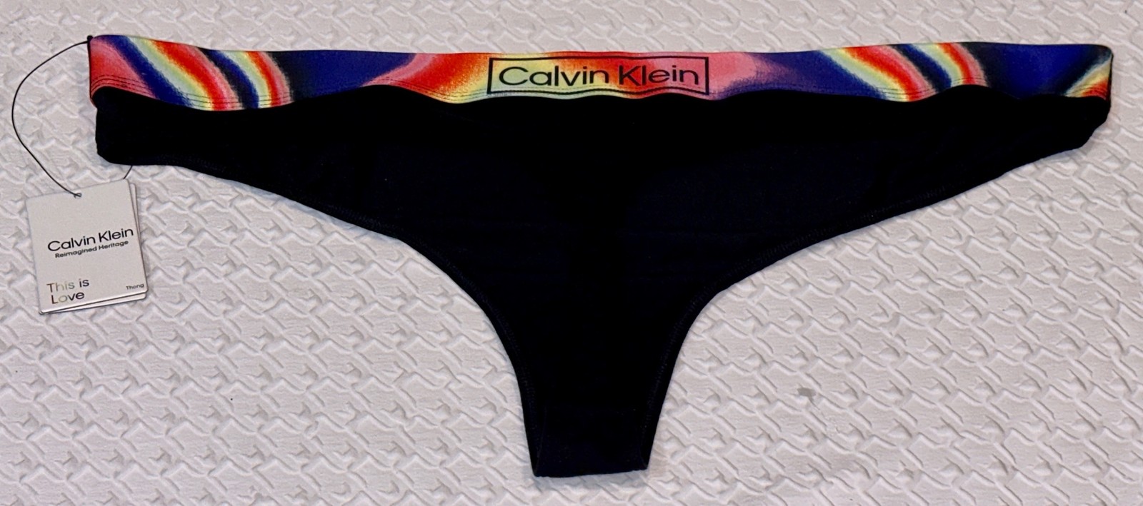 CALVIN KLEIN Reimagined Heritage Pride Black Thong Panty Womens Plus 1X 2X 3X