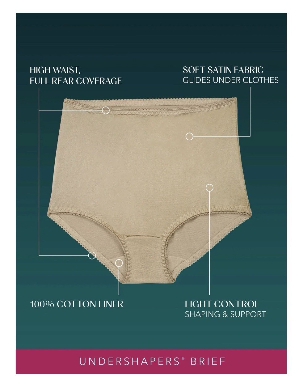 3-Pack VANITY FAIR Radiant Women’s 5XL Undershapers Satin Briefs Light Control