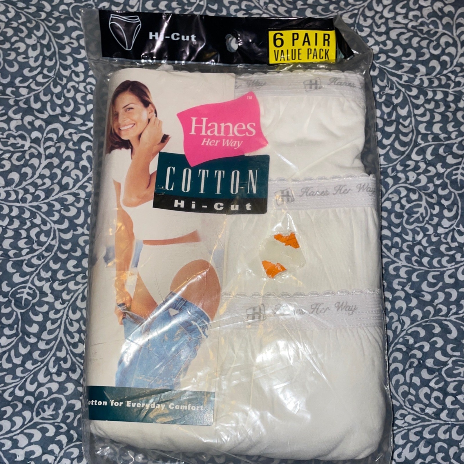 Vintage 1999 Hanes Her Way White Cotton Hi-Cut Panties 6 Pair Value Pack Size 6