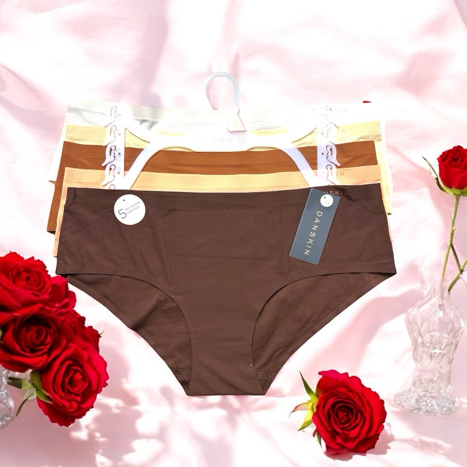 DANSKIN INTIMATES 5 PCS~Multicolor~No Show Panties Sz L~ Style DS3219~UNIQUE~$48