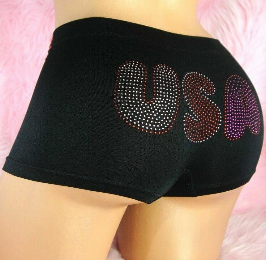 Stretch Nylon Seamless Beaded Flag USA Unisex Red Black Boyshorts Panties OS
