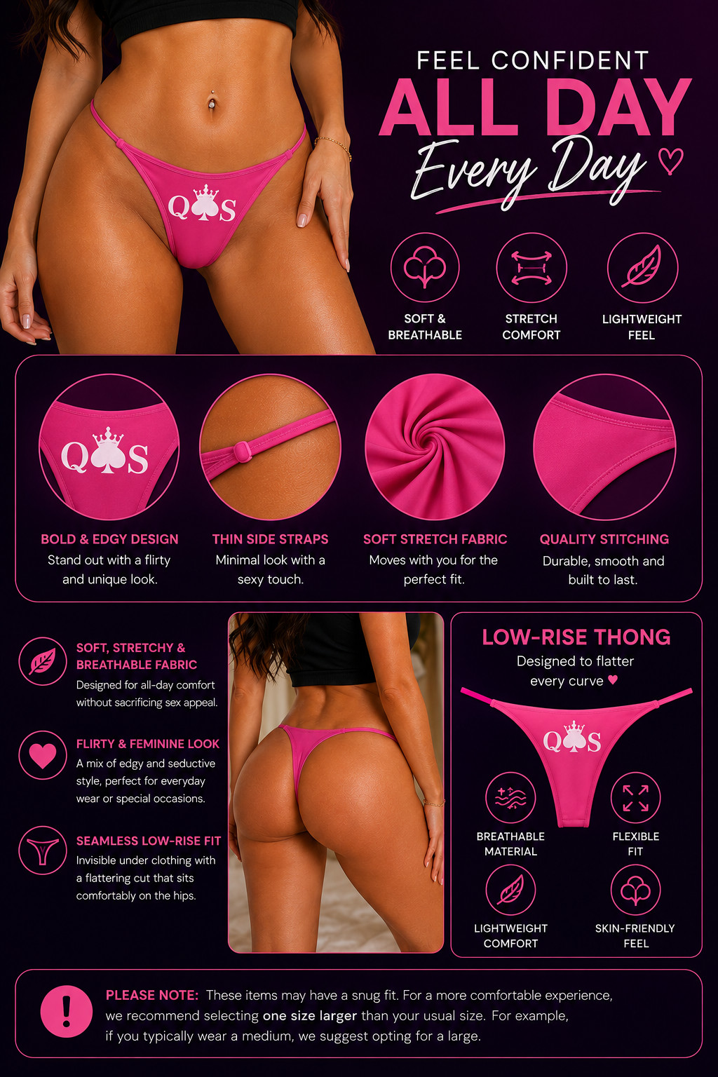 Queen of Spades Women’s Seamless Thong Underwear QOS Hotwife Cuckold Swinger