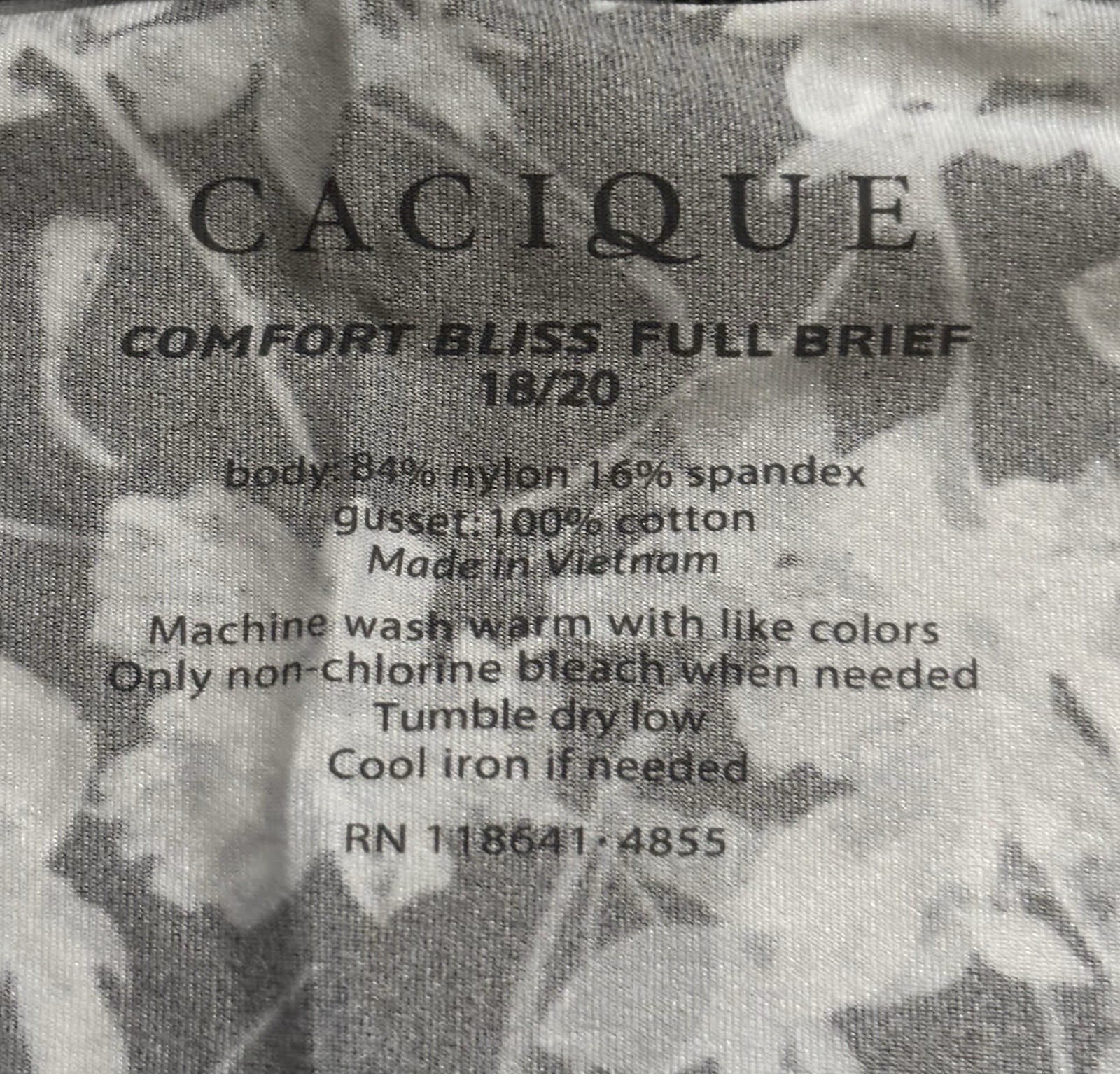 Plus Size 18/20 Lane Bryant Cacique Comfort Bliss Full Brief Black White Flower