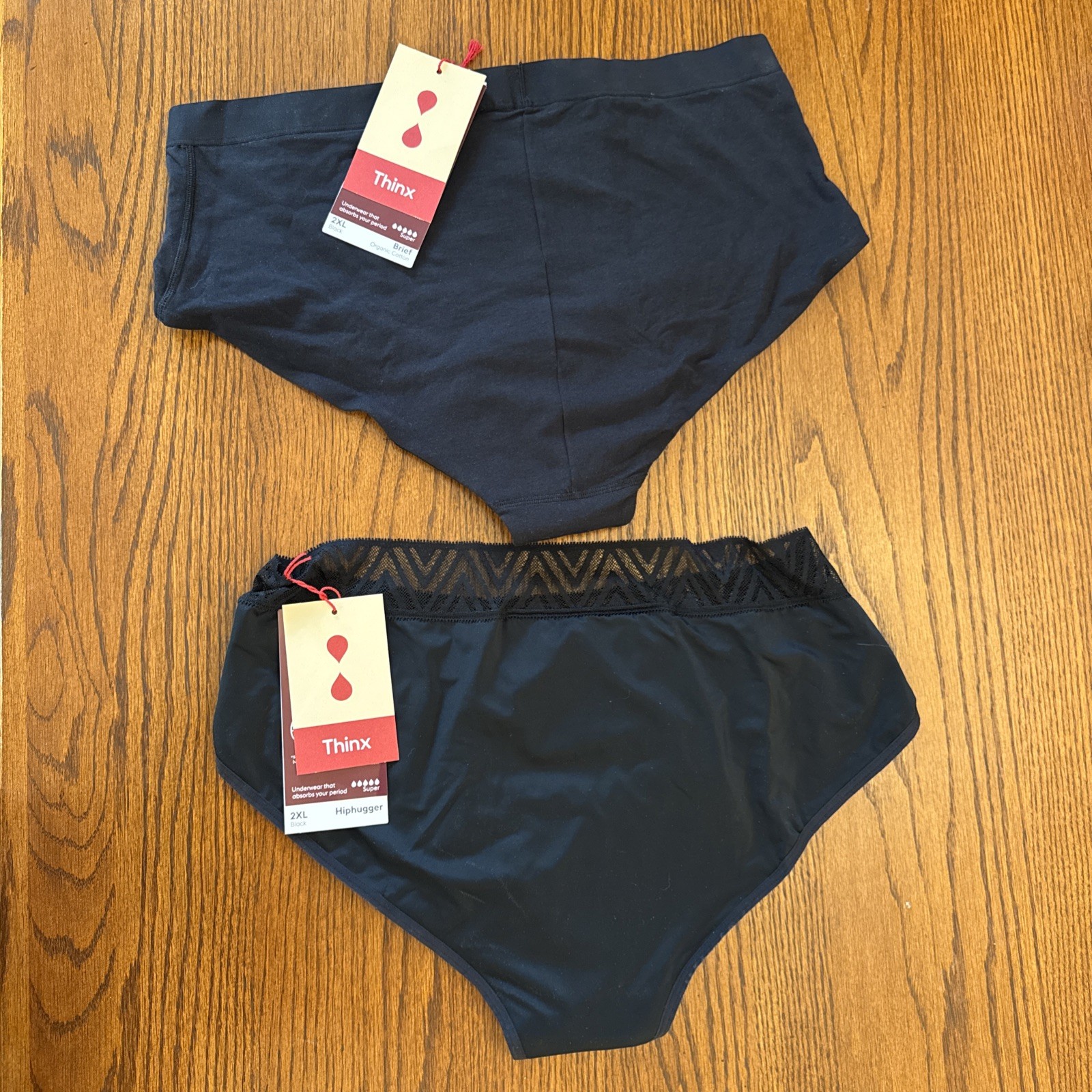New 2 THINX Menstrual Underwear Super Period Panties 2XL black Hiphugger + Brief