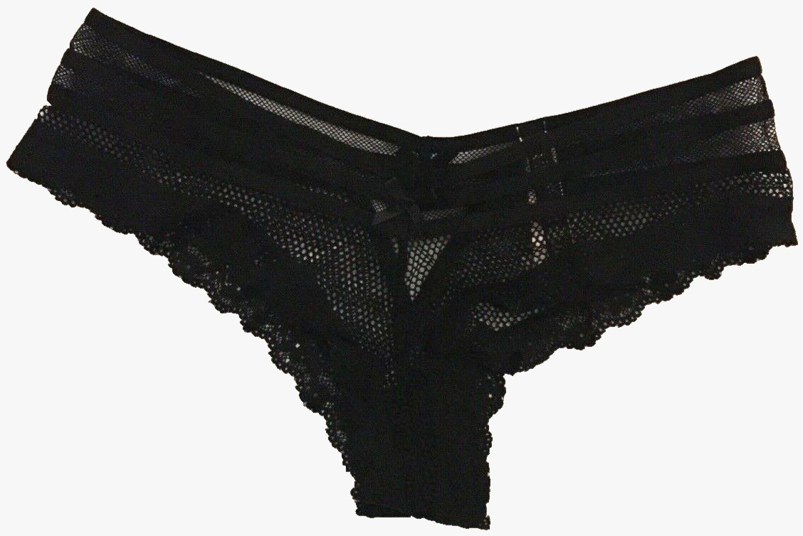 Victorias Secret Sexy Black Fishnet Cheeky Panties Size M Straps V Cut Out Back
