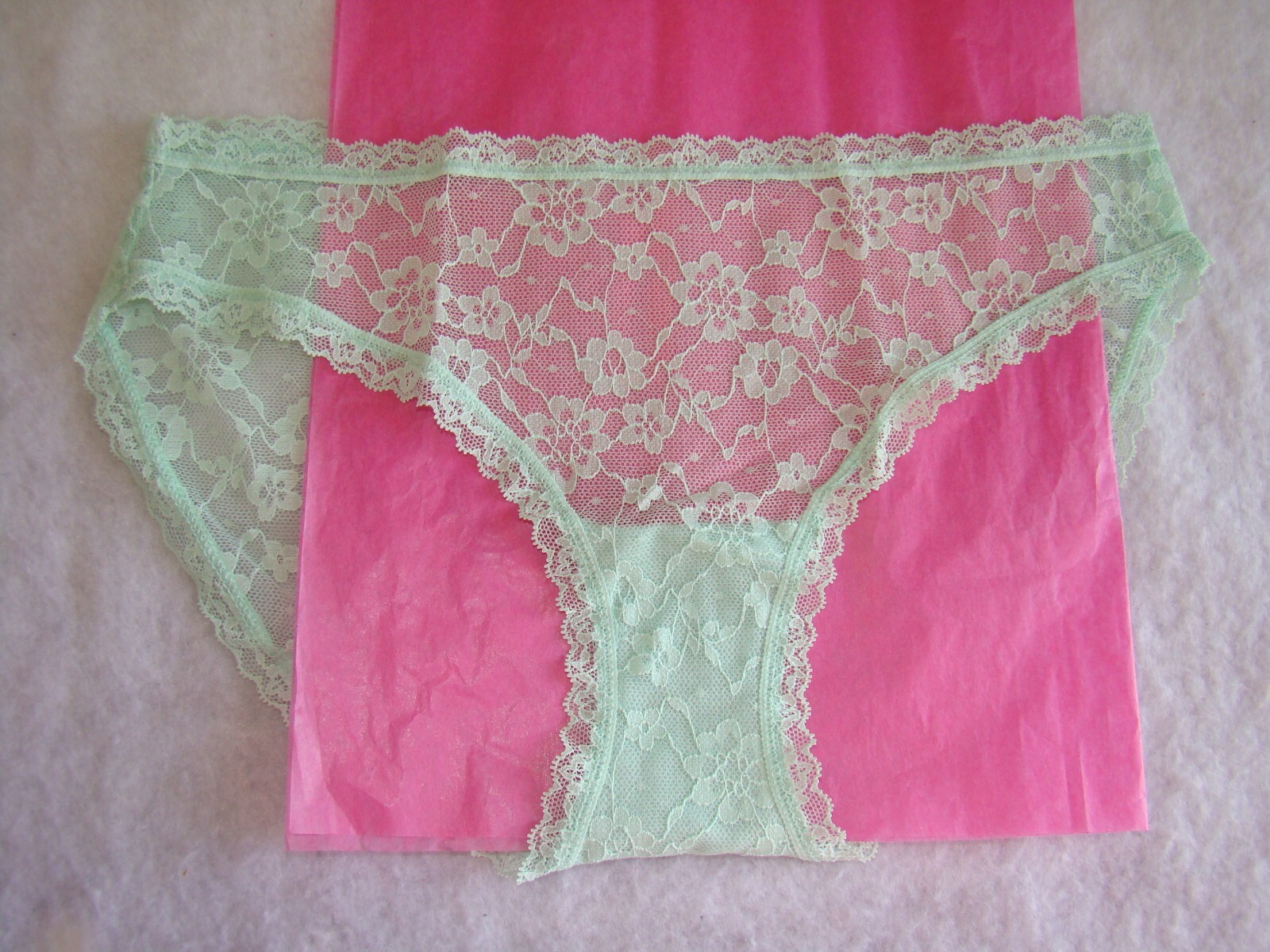 New Victoria’s Secret Pastel Green Floral Lace with Lace Trim Bikini Panty